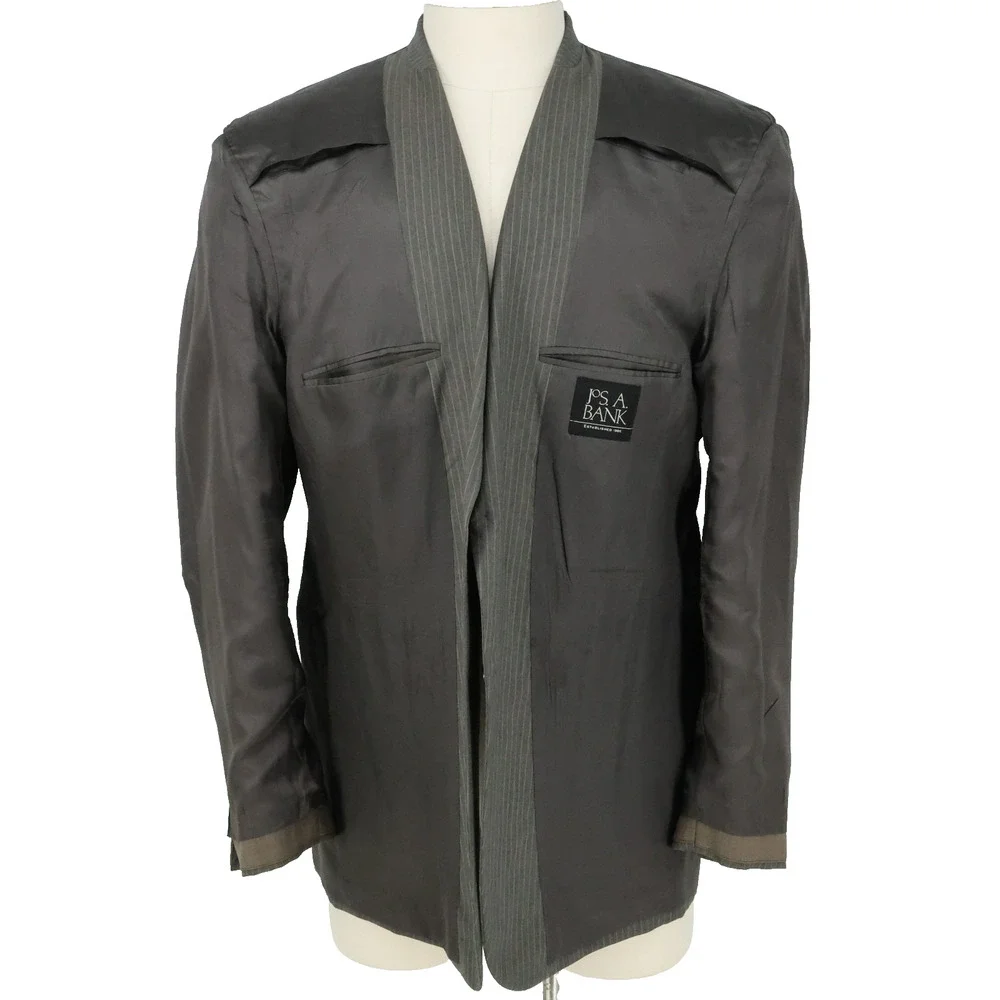 Jos A Bank Suit Mens 43R Gray Pinstripe Wool Pleated Cuffed Pants Single Vent